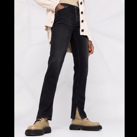 Ganni Straight Leg Split Detail Black Jeans Size 31 - Picture 1 of 17